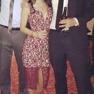 Red Lace Bardot Dress